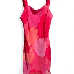 Vintage Pink floral chiffon mini dress with straps Petite Medium
